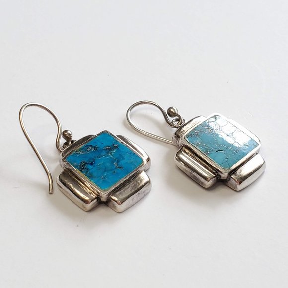Vintage Sterling Silver & Turquoise Earrings - Picture 2 of 4